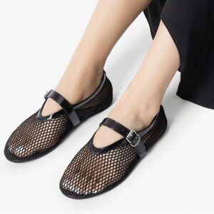 Dream Pairs Black Mesh Mary Jane Flats with Buckle